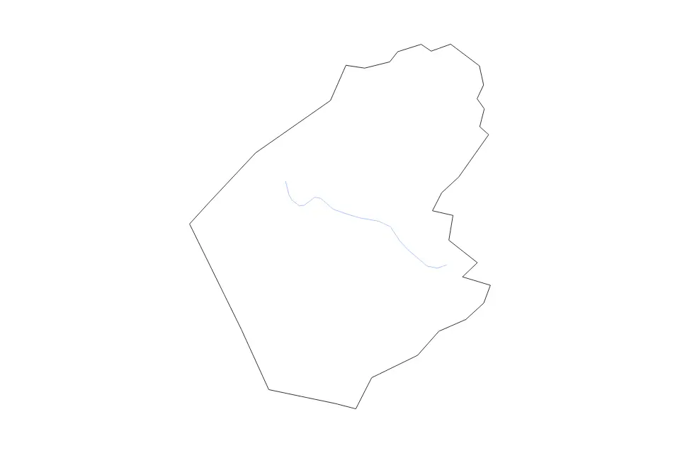 Outline map of Doddridge County, West Virginia with subdivision borders and rivers.
