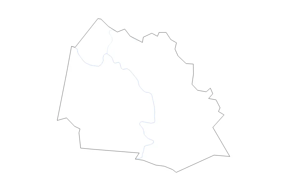 Outline map of Fayette County, West Virginia with subdivision borders and rivers.