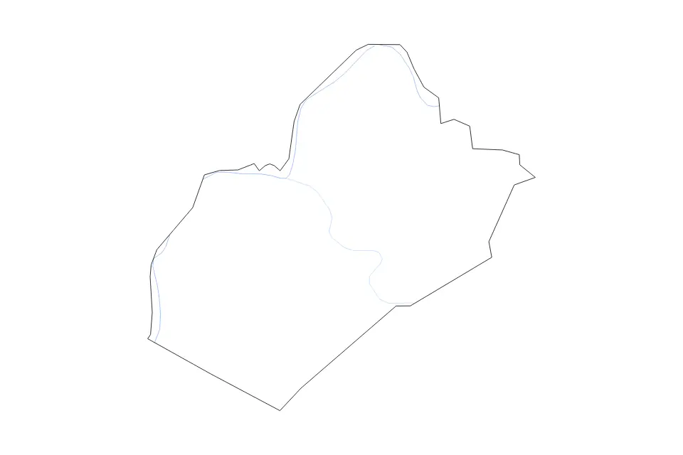 Outline map of Wood County, West Virginia with subdivision borders and rivers.