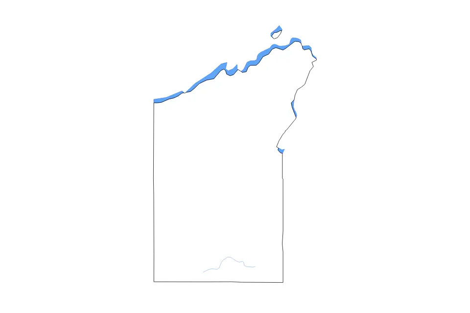 Mapa de Bayfield, Wisconsin de tipo contorno, lagos y ríos para América del Norte, con contorno, lagos y ríos con elementos de agua como Lake Superior.
