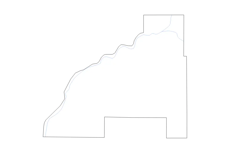 Outline map of Burnett County, Wisconsin with subdivision borders and rivers.