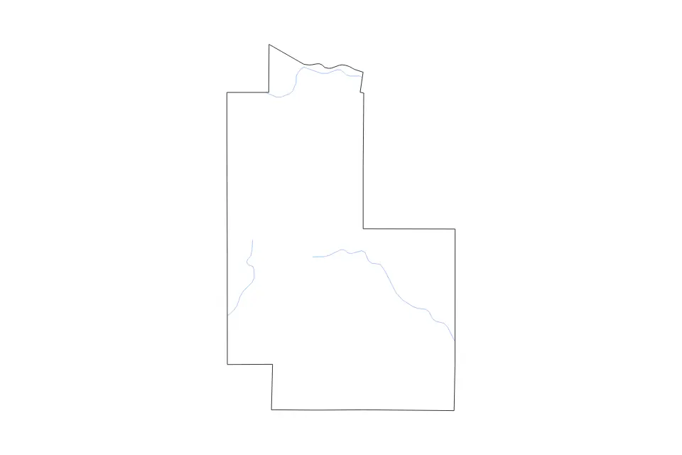 Outline map of Forest County, Wisconsin with subdivision borders and rivers.