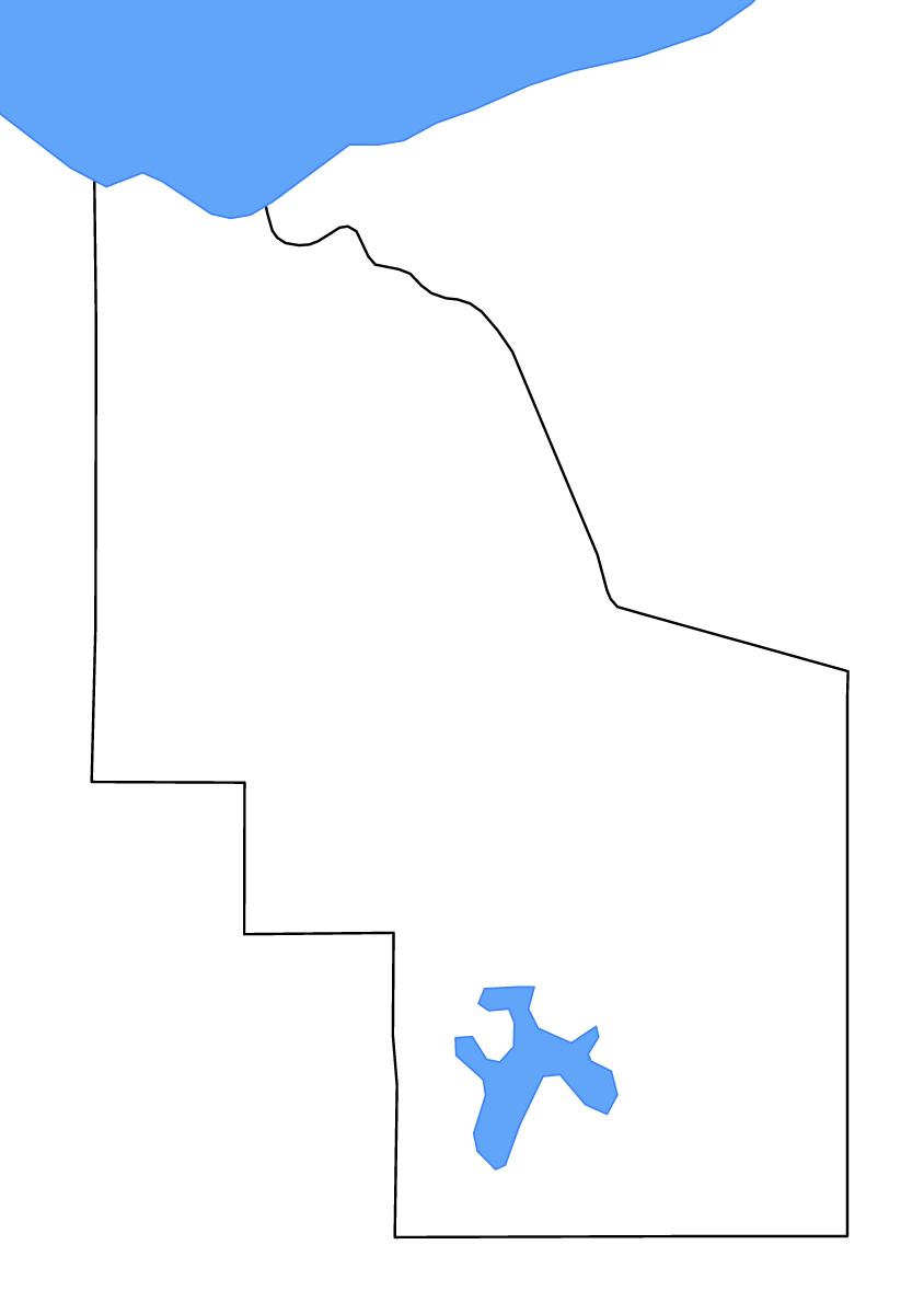 Mapa de contorno de Iron, Wisconsin con lagos y ríos.
