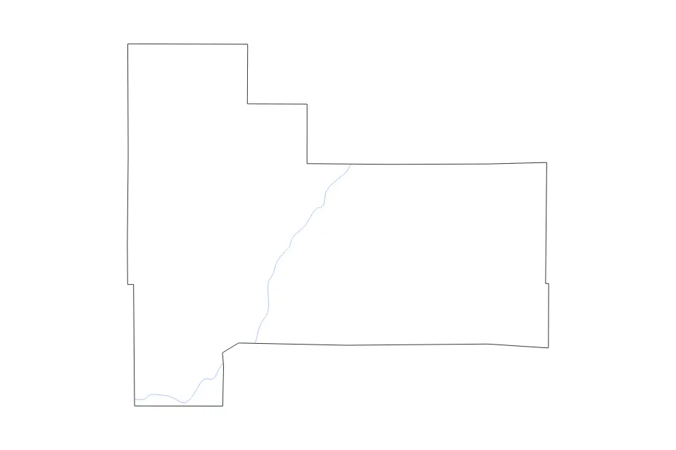 Outline map of Jackson County, Wisconsin with subdivision borders and rivers.