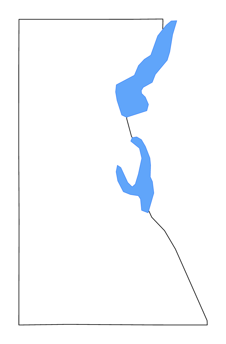 Mapa de contorno de Juneau, Wisconsin con lagos y ríos.