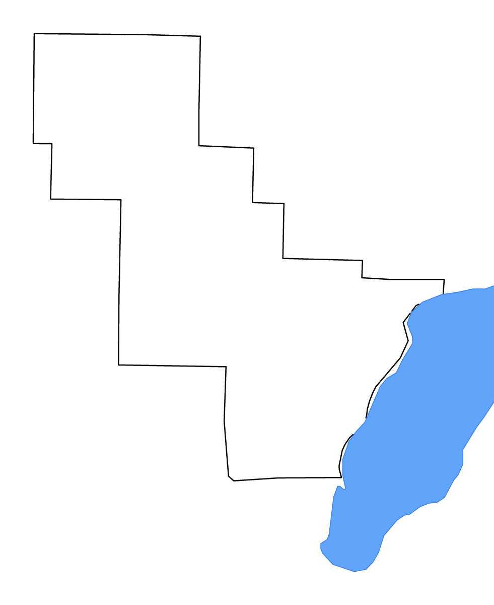 Mapa de contorno de Oconto, Wisconsin con lagos.