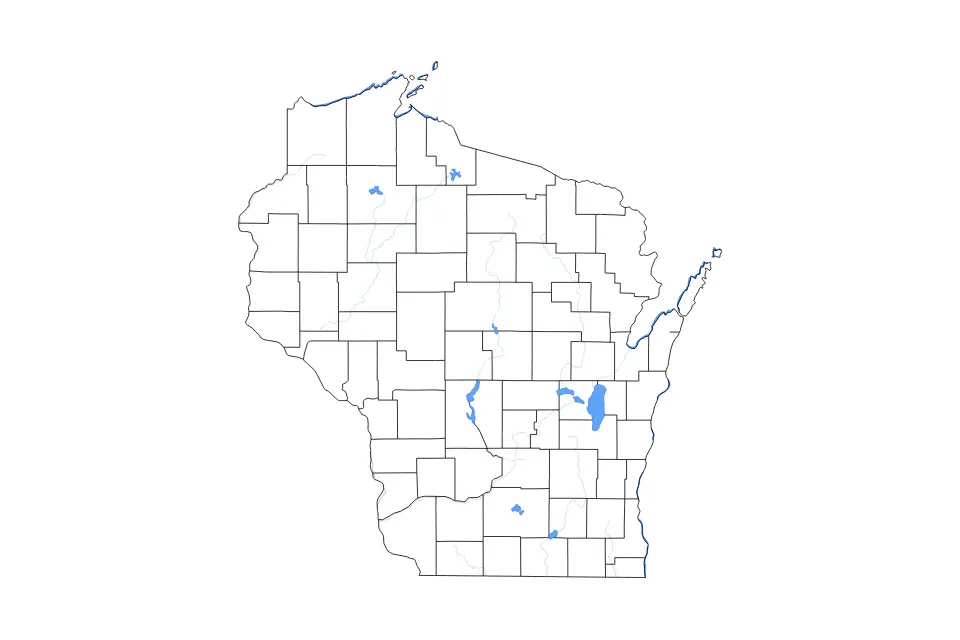 Carte de Wisconsin, United States de type contour, subdivisions, lacs et rivières pour Amérique du Nord, montrant contour, subdivisions, lacs et rivières avec des éléments hydrographiques comme Turtle Flambeau Flowage, Lake Butte des Morts et Castle Rock Lake.
