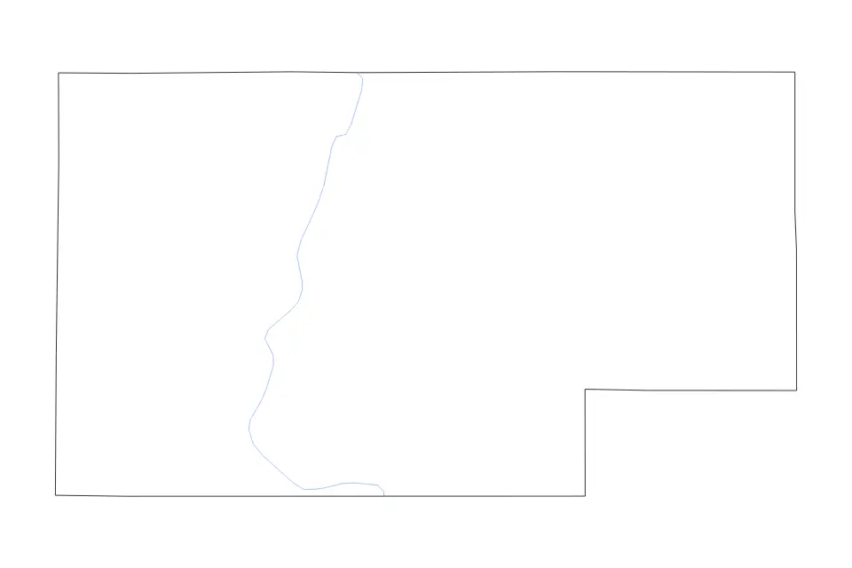 Outline map of Rusk County, Wisconsin with subdivision borders and rivers.