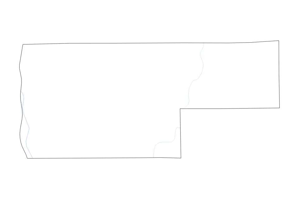 Outline map of Vernon County, Wisconsin with subdivision borders and rivers.
