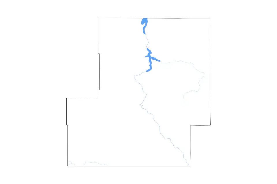 Mapa de Carbon, Wyoming de tipo contorno, lagos y ríos para América del Norte, con contorno, lagos y ríos con elementos de agua como Pathfinder Reservoir y Seminoe Reservoir.