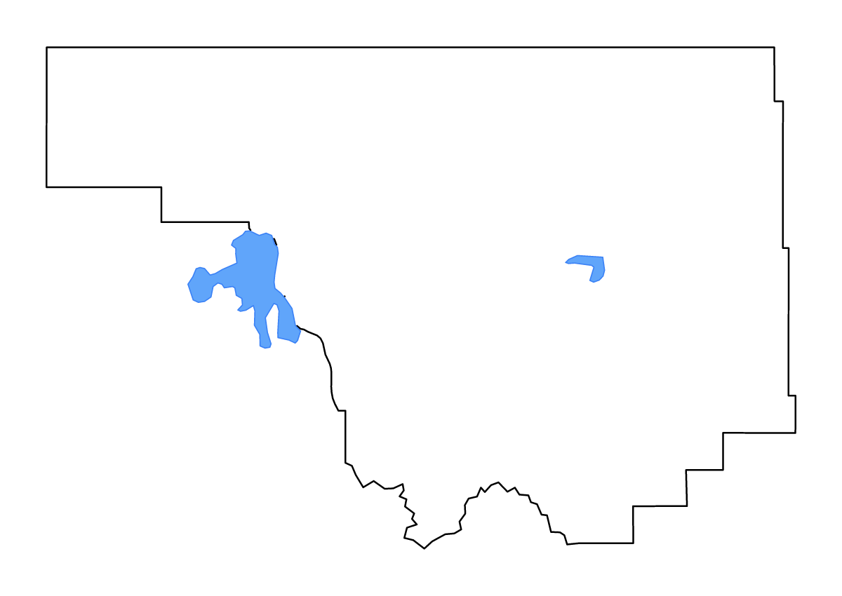 Mapa de contorno de Park, Wyoming con lagos y ríos.
