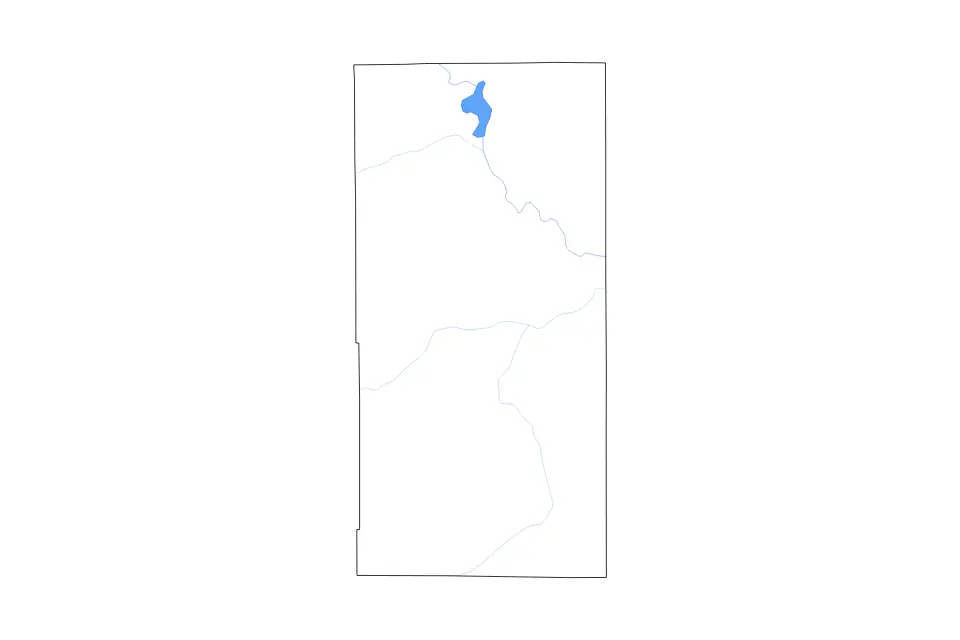 Outline map of Platte County, Wyoming with subdivision borders and major lakes and rivers.