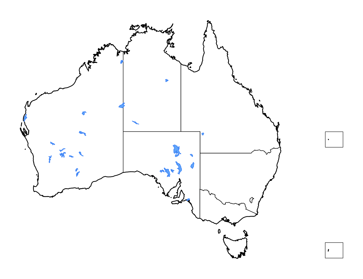 Mapa de contorno de Australia con límites administrativos internos, lagos y ríos.