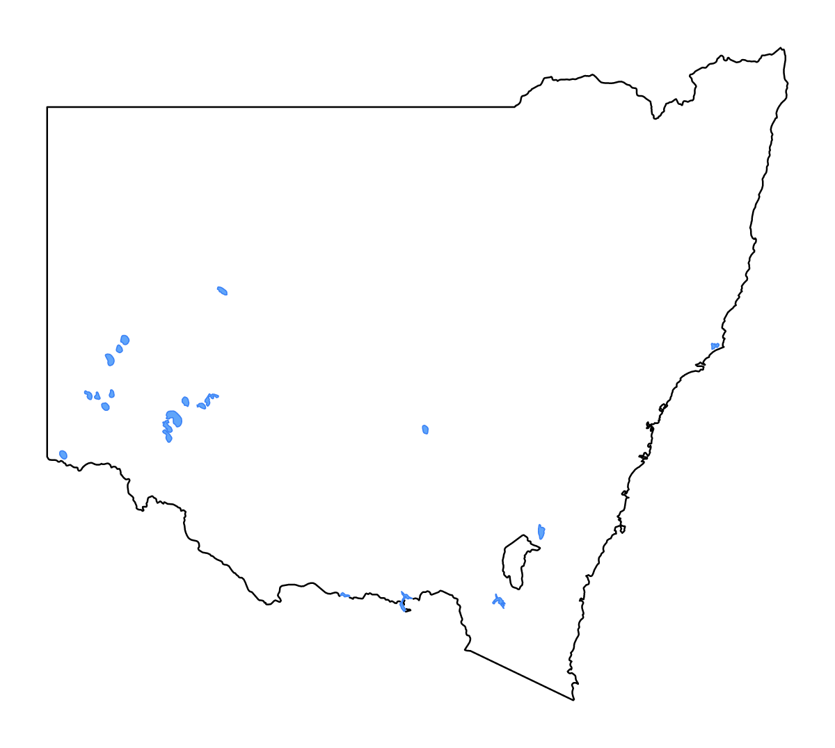 Carte de contour de New South Wales, Australia avec lacs et rivières.