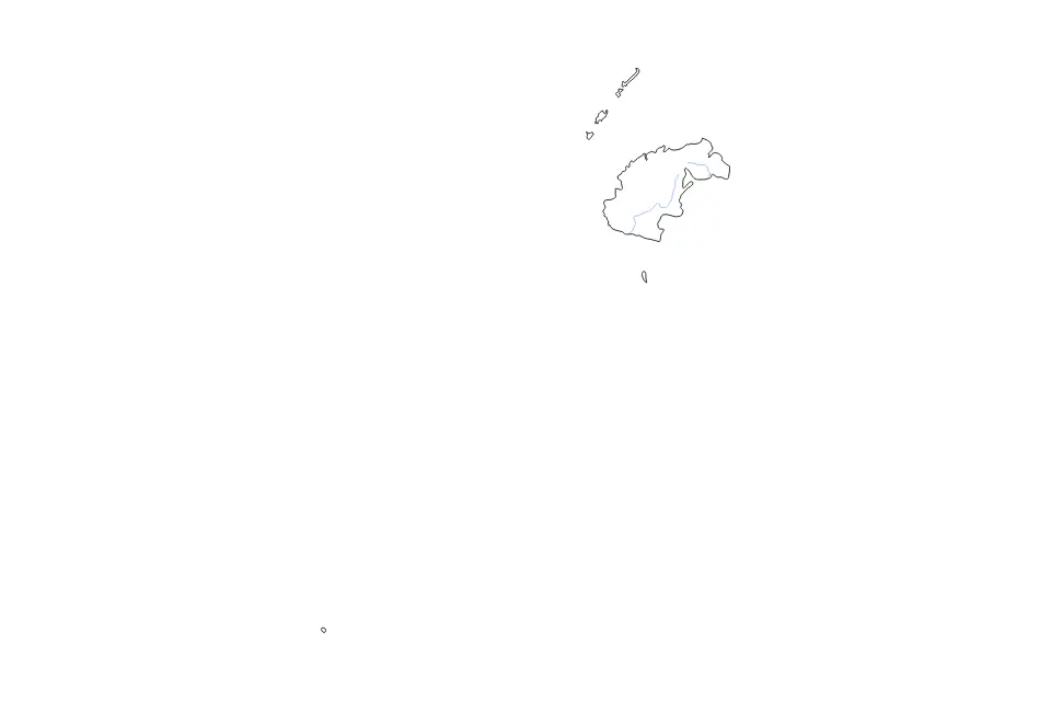 Outline map of Western Division, Fiji with subdivision borders and rivers.