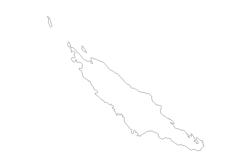 Mapa de North, New Caledonia de tipo contorno para Oceanía, con contorno con límites limpios.