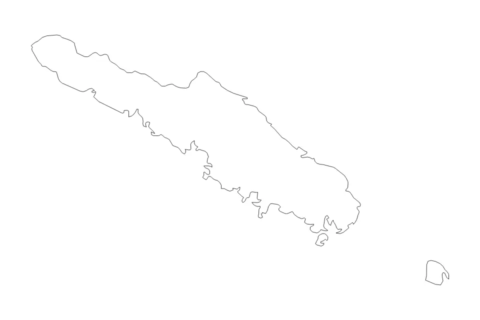 Mapa de South, New Caledonia de tipo contorno para Oceanía, con contorno con límites limpios.