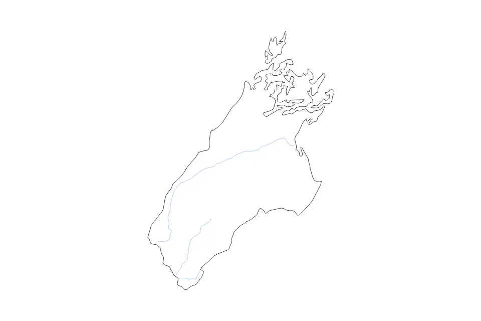 Mapa de Marlborough, New Zealand de tipo contorno y ríos para Oceanía, con contorno y ríos con límites limpios.