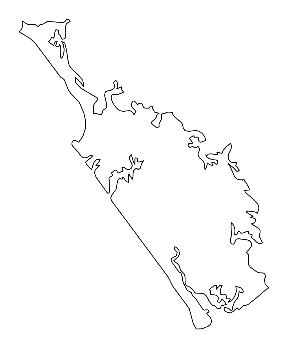 Mapa de contorno de Northland, New Zealand con ríos.