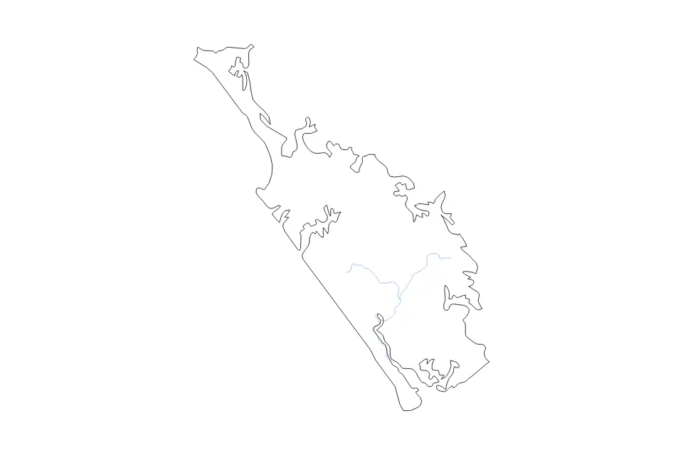 Mapa de Northland, New Zealand de tipo contorno y ríos para Oceanía, con contorno y ríos con límites limpios.