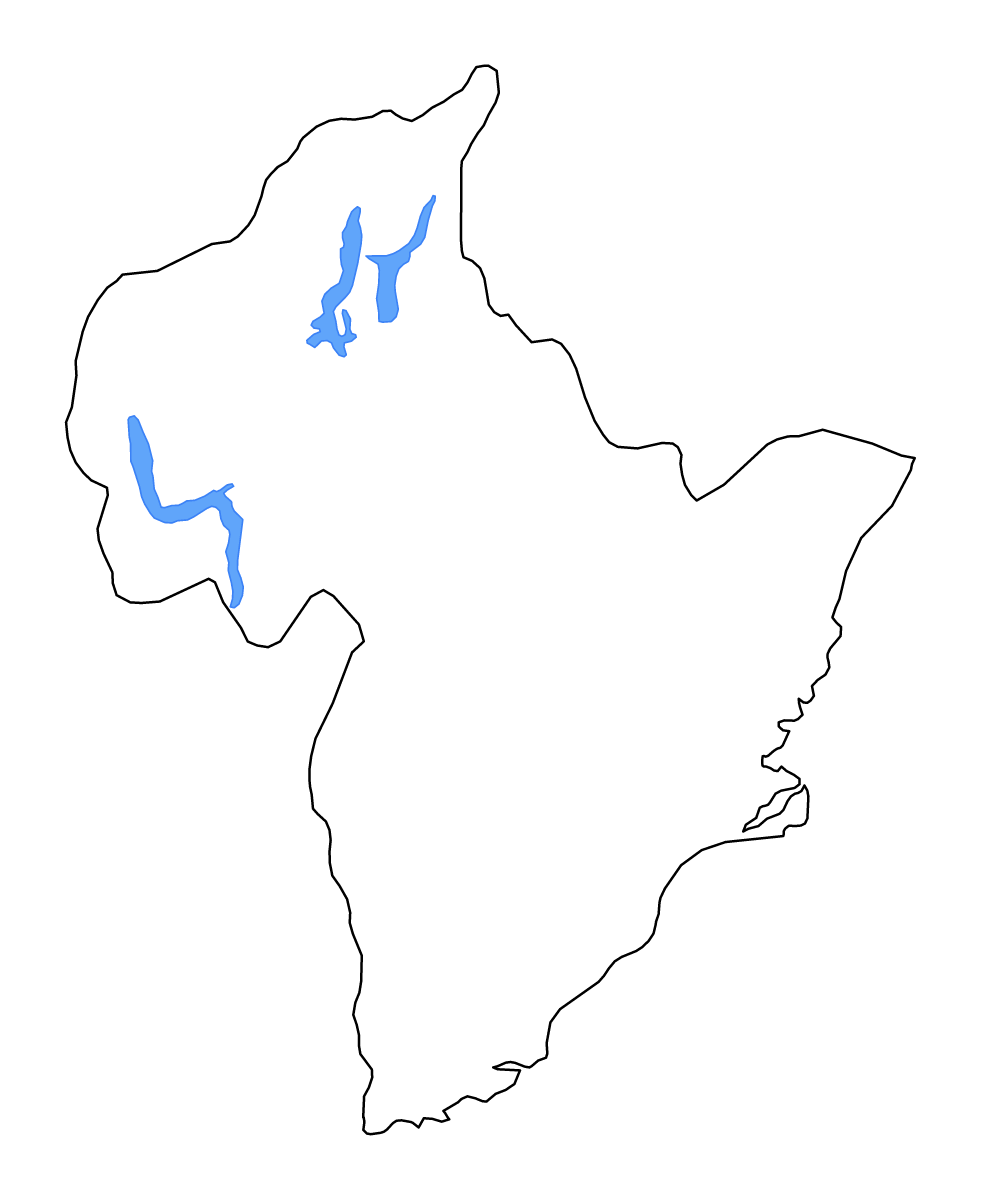 Mapa de contorno de Otago, New Zealand con lagos y ríos.