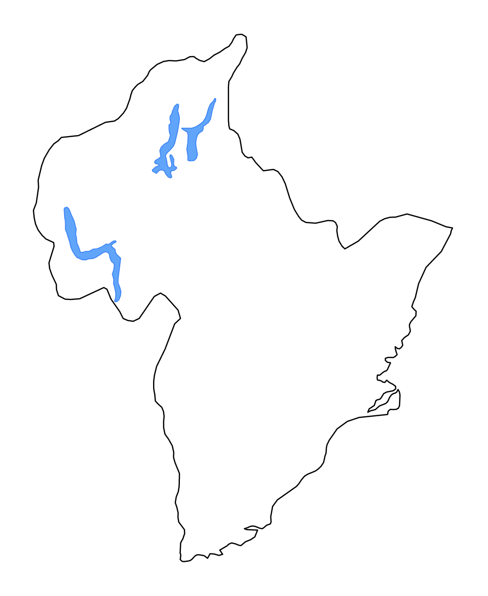 Mapa de contorno de Otago, New Zealand con lagos y ríos.