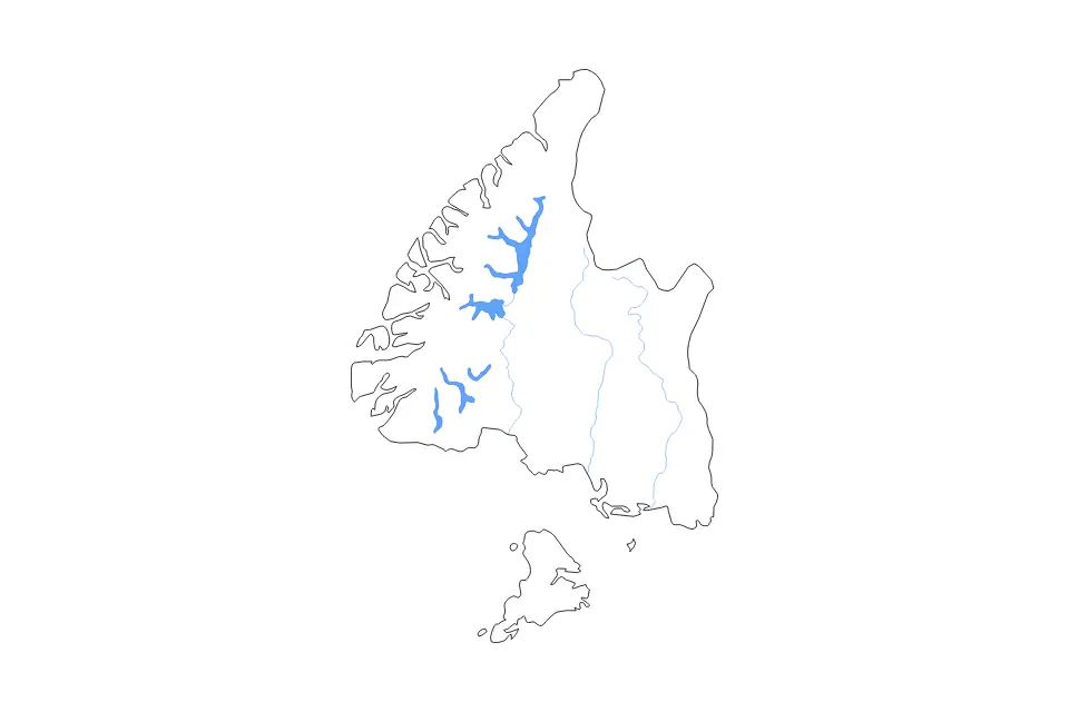 Outline map of Southland Regional Council, New Zealand with subdivision borders and major lakes and rivers.