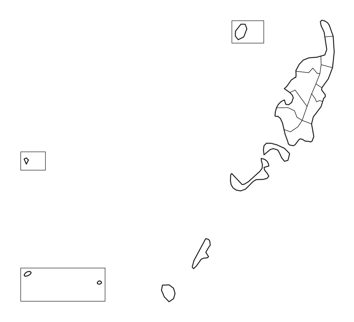 Mapa de contorno de Palau con límites administrativos internos.