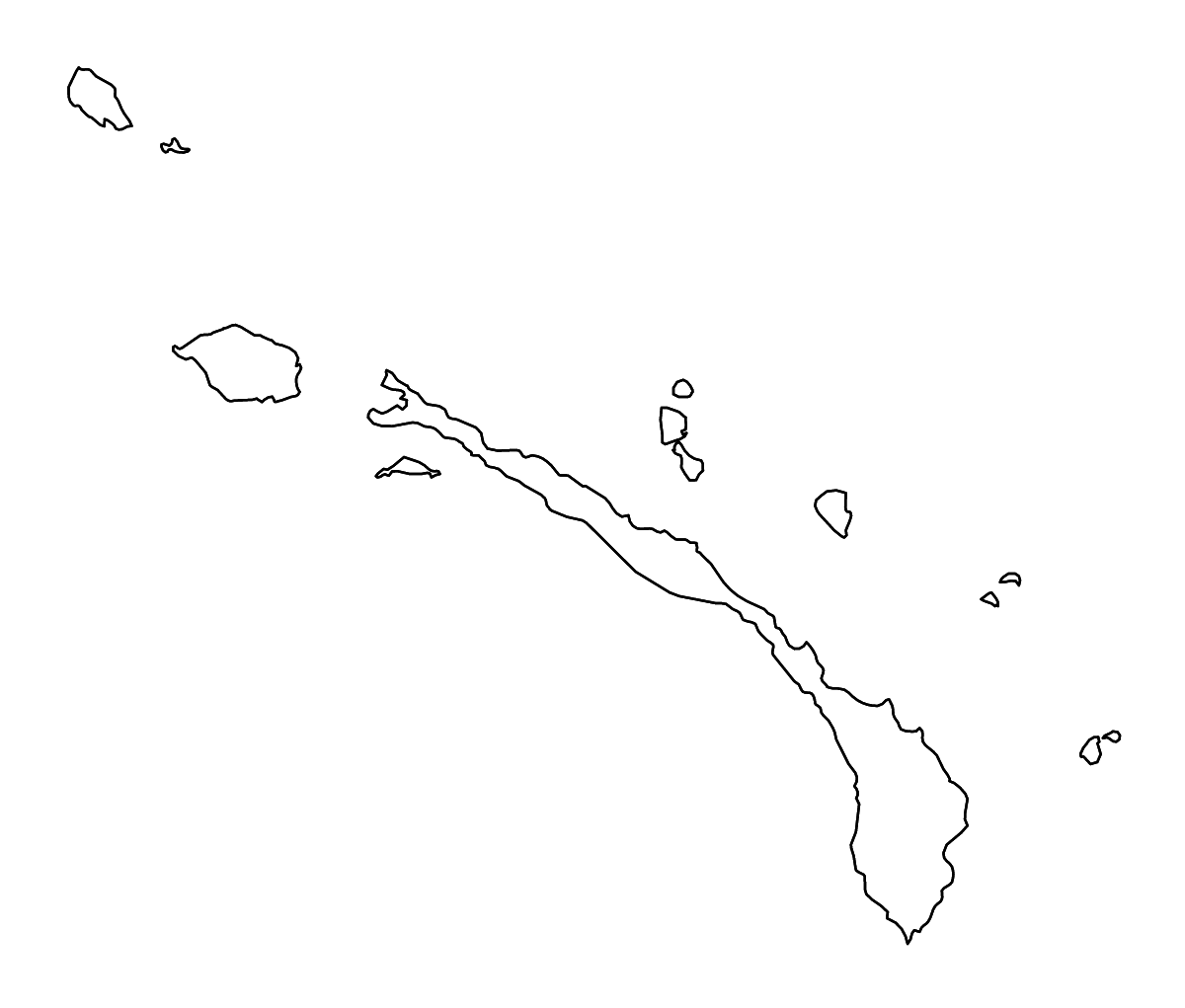 Carte de contour de New Ireland, Papua New Guinea avec rivières.