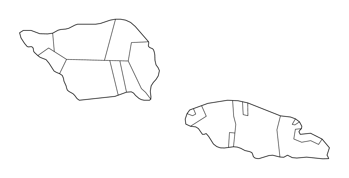 Mapa de contorno de Samoa con límites administrativos internos.