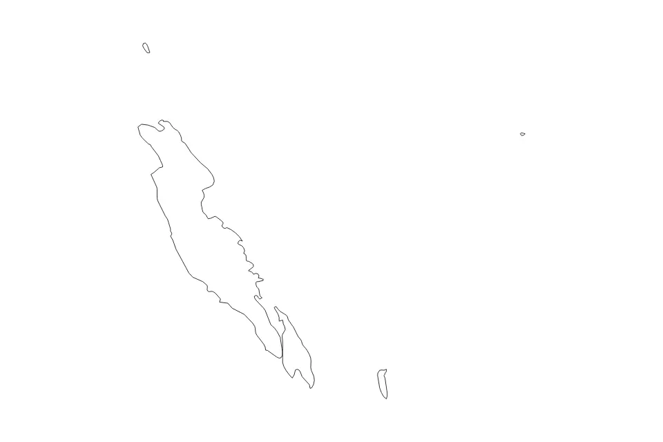 Outline map of Malaita, Solomon Islands with subdivision borders.