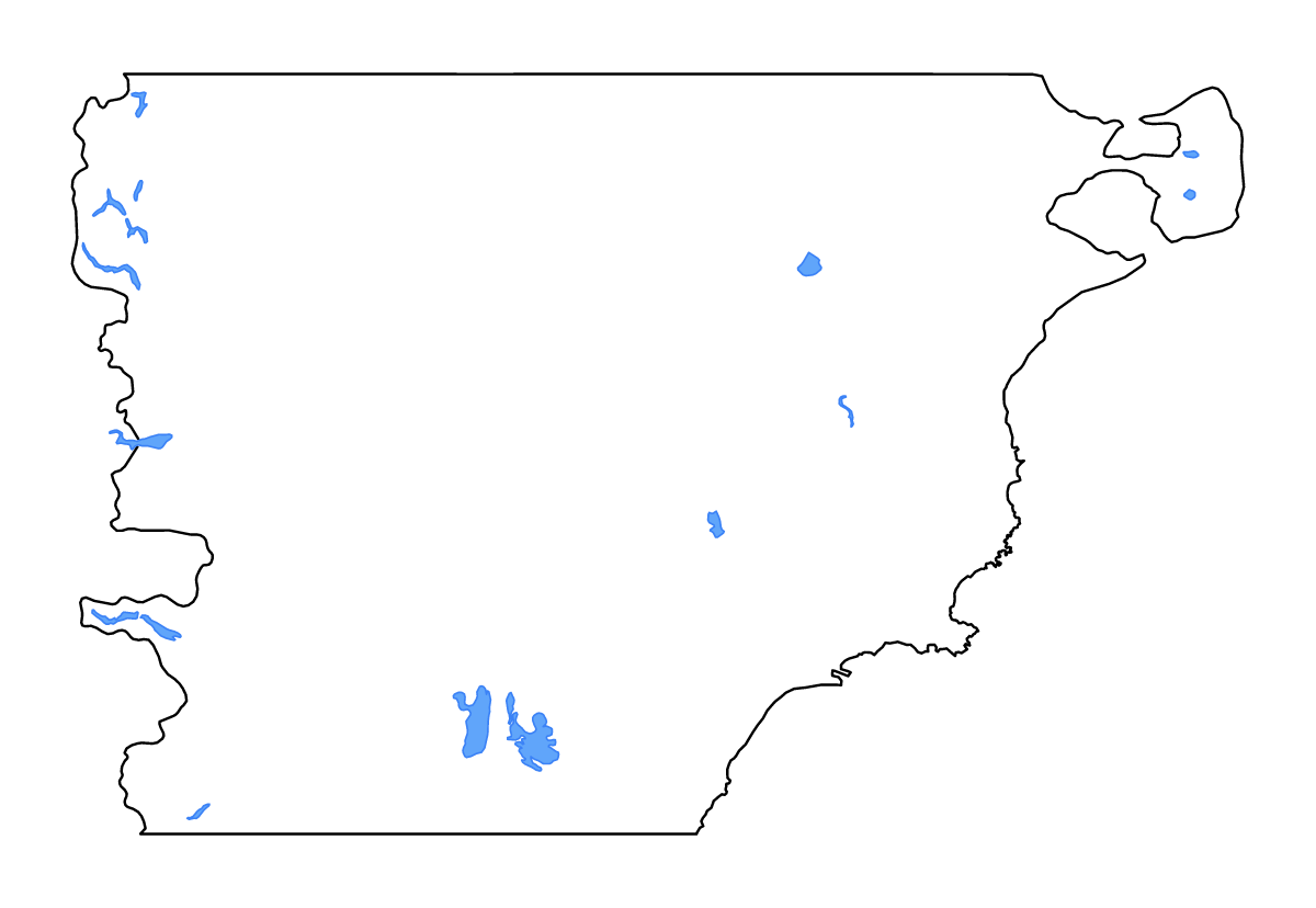 Mapa de contorno de Chubut, Argentina con lagos y ríos.