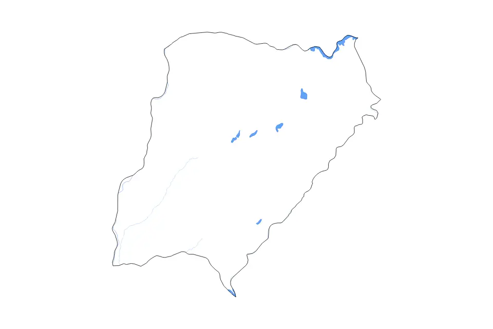 Outline map of Corrientes, Argentina with subdivision borders and major lakes and rivers.
