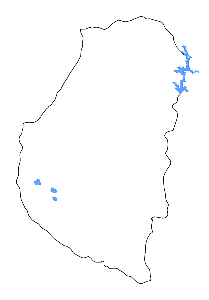 Outline map of Entre Ríos, Argentina with lakes and rivers.