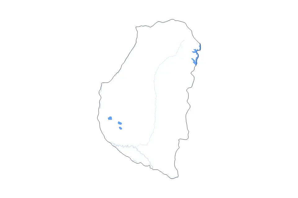 Outline map of Entre Ríos, Argentina with subdivision borders and major lakes and rivers.