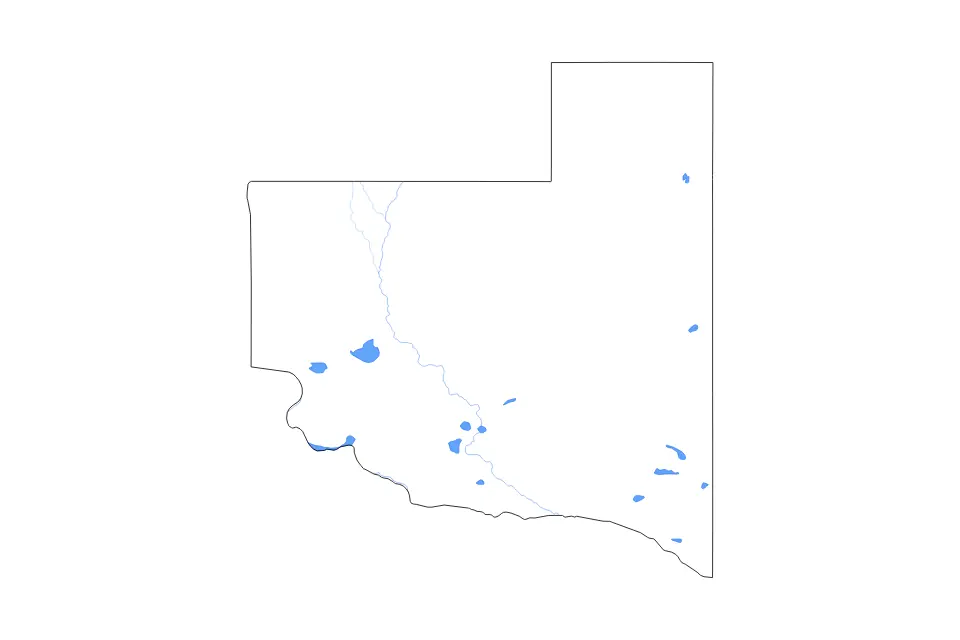 Carte de La Pampa, Argentina de type contour, lacs et rivières pour Amérique du Sud, montrant contour, lacs et rivières avec des éléments hydrographiques comme Laguna La Blanca Grande, Laguna Urre Lauquen et Salinas Grande.