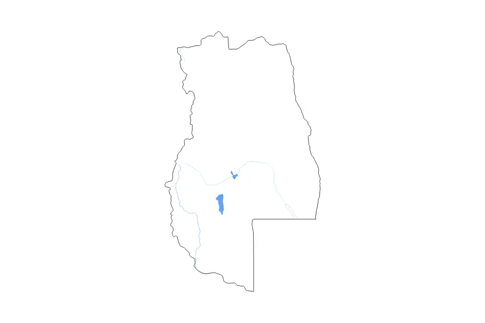 Outline map of Mendoza, Argentina with subdivision borders and major lakes and rivers.