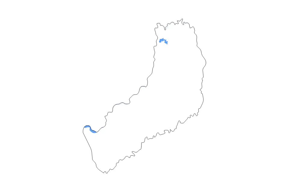 Outline map of Misiones, Argentina with subdivision borders and major lakes and rivers.