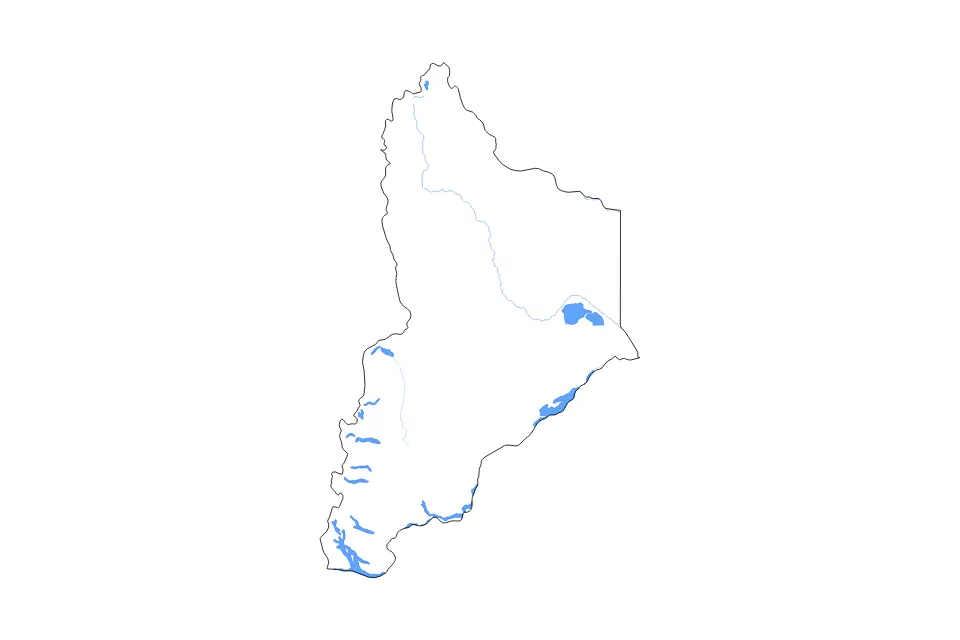 Outline map of Neuquén, Argentina with subdivision borders and major lakes and rivers.