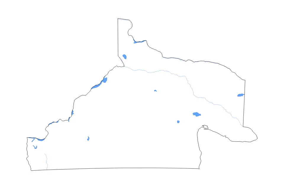 Outline map of Río Negro, Argentina with subdivision borders and major lakes and rivers.