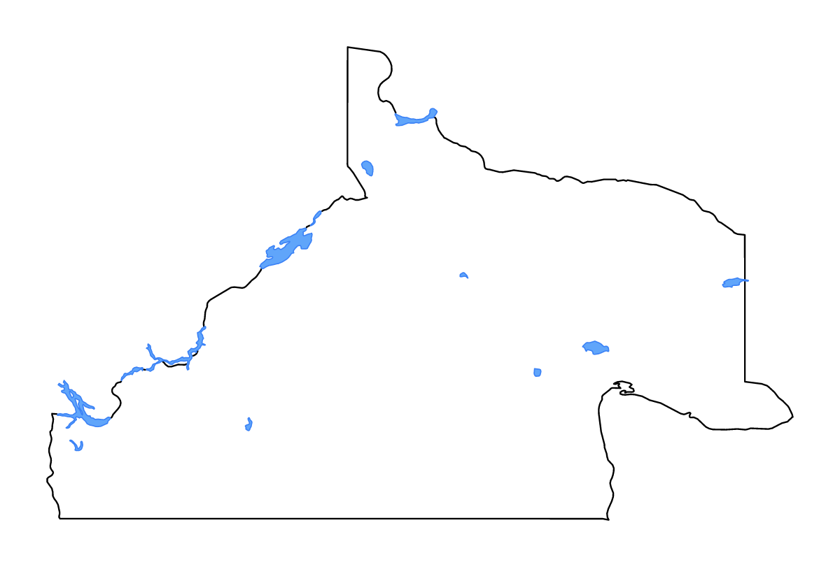 Carte de contour de Río Negro, Argentina avec lacs et rivières.