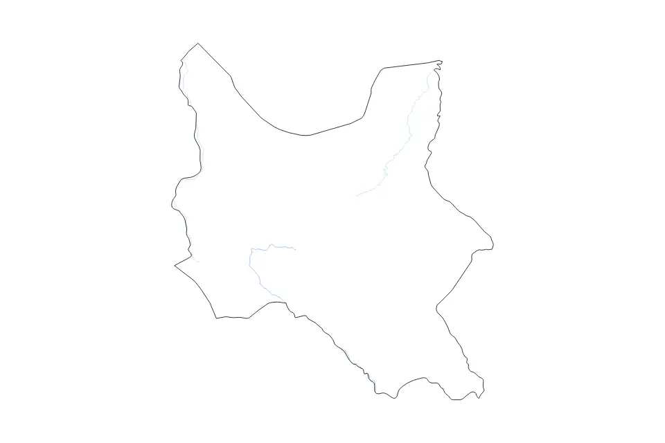 Outline map of Cochabamba Department, Bolivia with subdivision borders and rivers.