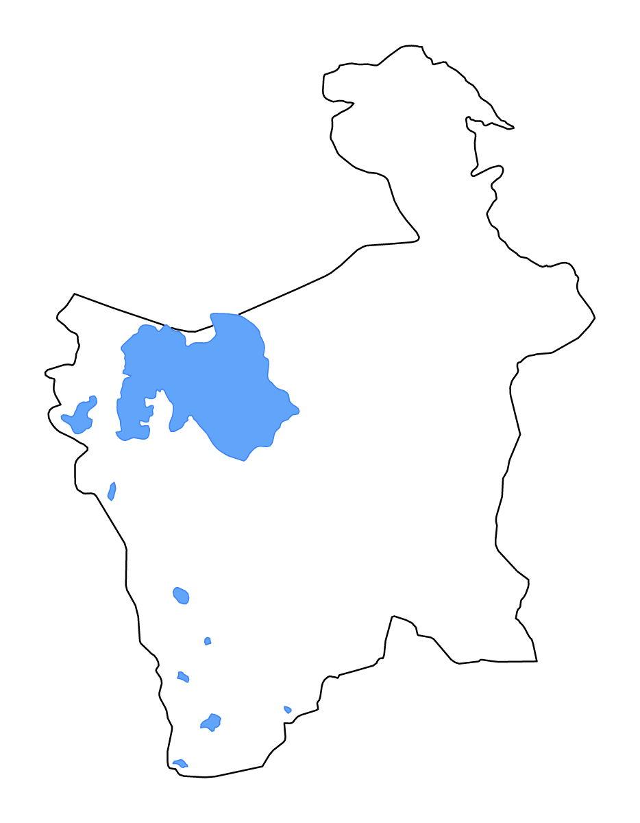 Mapa de contorno de Potosí, Bolivia con lagos y ríos.