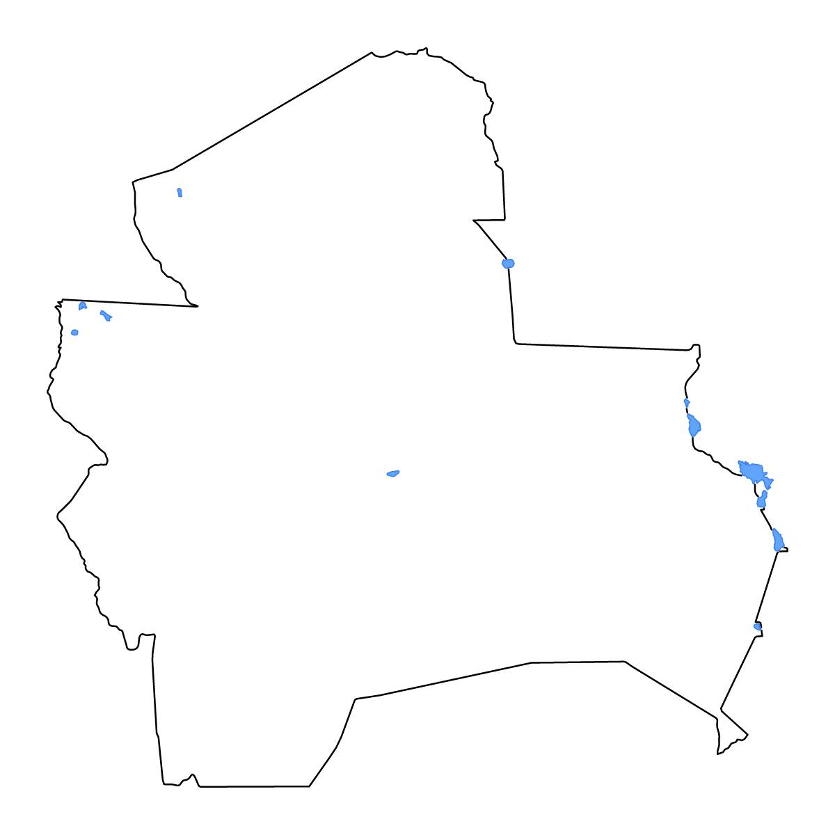 Mapa de contorno de Santa Cruz, Bolivia con lagos y ríos.