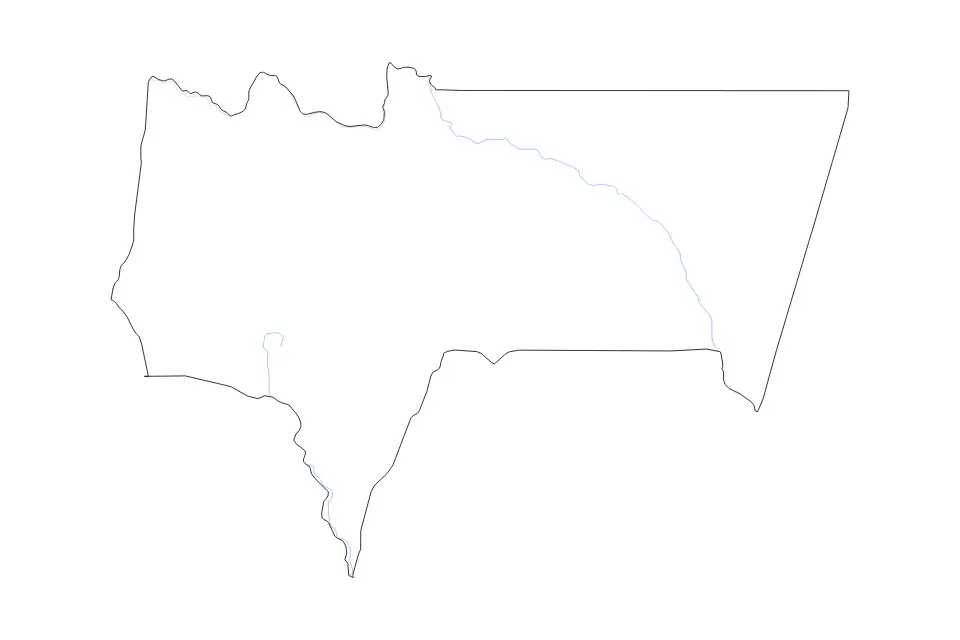 Outline map of Tarija Department, Bolivia with subdivision borders and rivers.