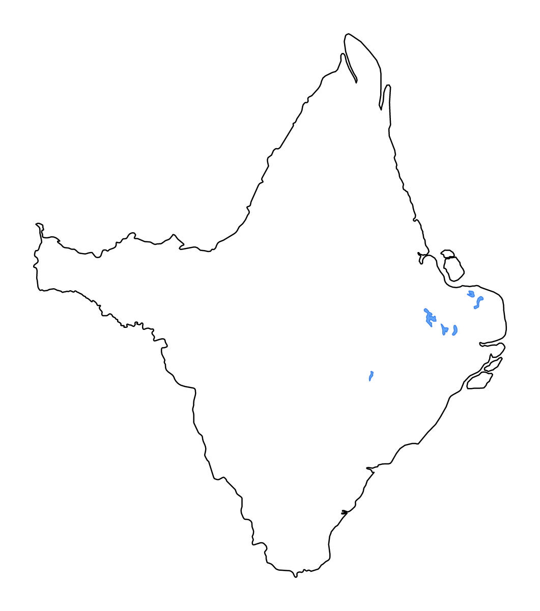 Mapa de contorno de Amapá, Brazil con lagos y ríos.