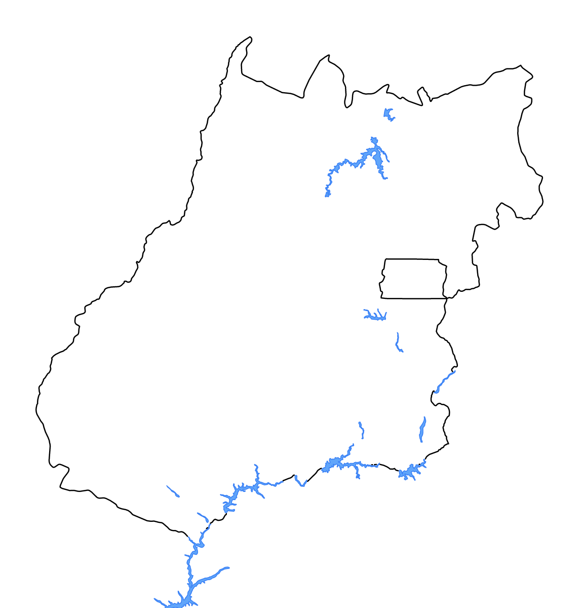 Outline map of Goiás, Brazil with lakes and rivers.