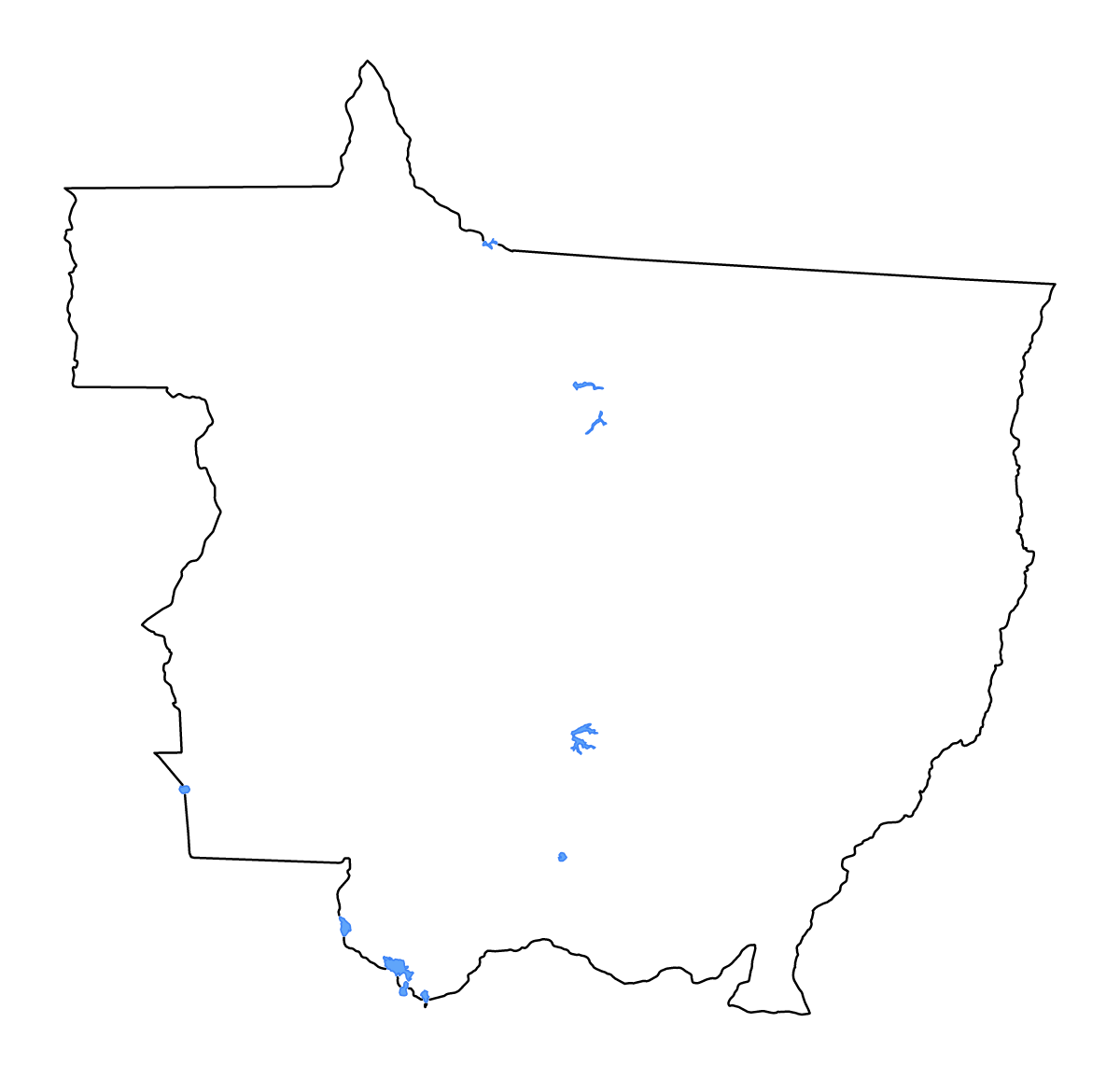 Carte de contour de Mato Grosso, Brazil avec lacs et rivières.