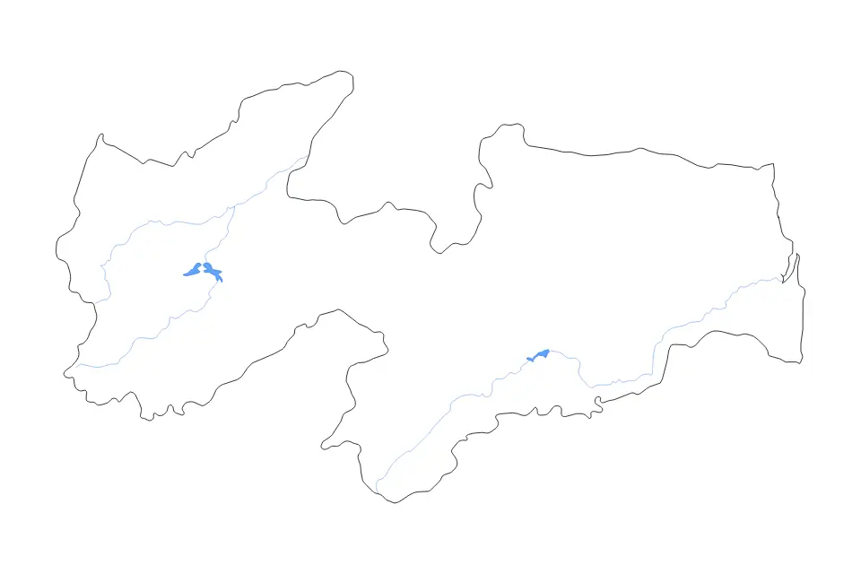 Outline map of Paraíba, Brazil with subdivision borders and major lakes and rivers.