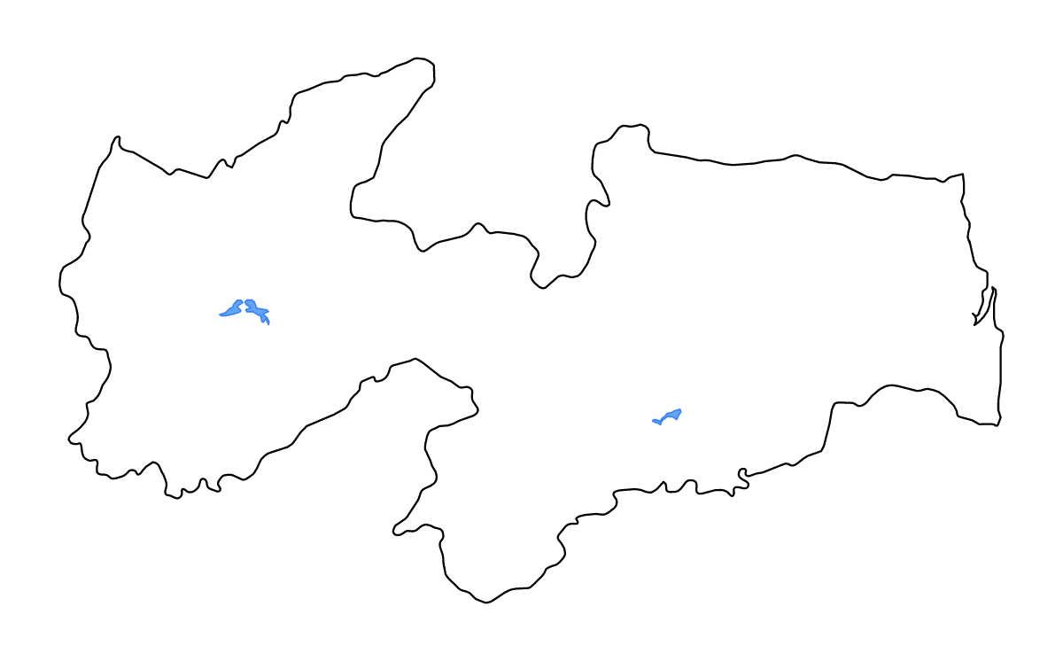Mapa de contorno de Paraíba, Brazil con lagos y ríos.